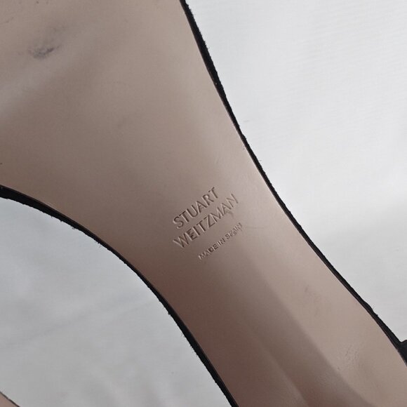 Stuart Weitzman Square Nudist 100 Pump Heels Black Suede Ankle Strap - Picture 8 of 12